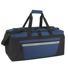 40 Liter 22 Inch Duffle Bag with Reflective Stripe, Front Accessory Pocket, Velcro Handles, Dual Zipper Closure and Luggage Strap for Traveling, Commuting, Sports and Gym Equipment in Black & Silver`