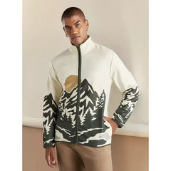 Mountain Print Zip Through Fleece Jacket - Cream