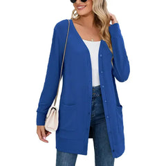 SHOWMALL Women's Long Sleeve Open Front Cardigan Button Down Apricot M Ribbed Lightweight Knit Outerwear with Pocket