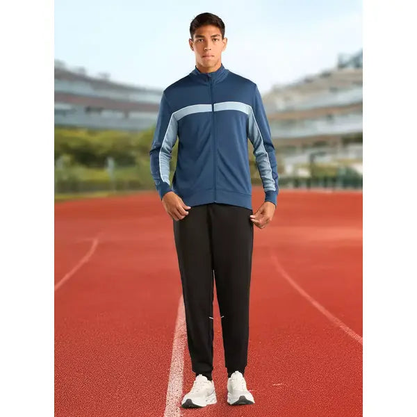 Panelled Zip Through Jacket - Blue
