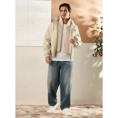 Double Layer High Neck Jacket - Cream