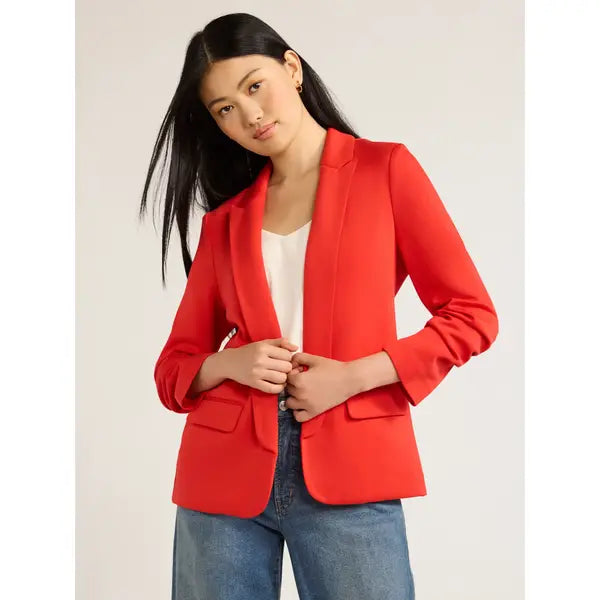 Scoop Women's and Women's Plus Relaxed Scuba Knit Stretch Blazer with Scrunch Sleeves