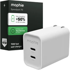 Mophie Speedport GAN USB-C Charger Block Fast Wall Charger with USB‑C PD Ports, Retractable Cable, Compact Foldable Prongs, Made with Recycled Materials, for Smartphones & Tablets