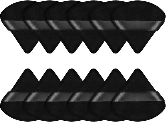 Excefore Triangle Makeup Puff Pure Cotton Powder, 12 Pieces, Black
