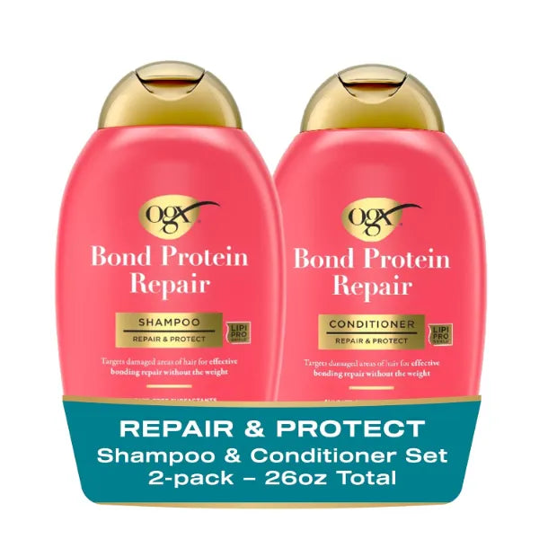 OGX Repair + Protect Bond Protein Repair Shampoo + Conditioner, 13 fl. Oz, (Pack of 2)
