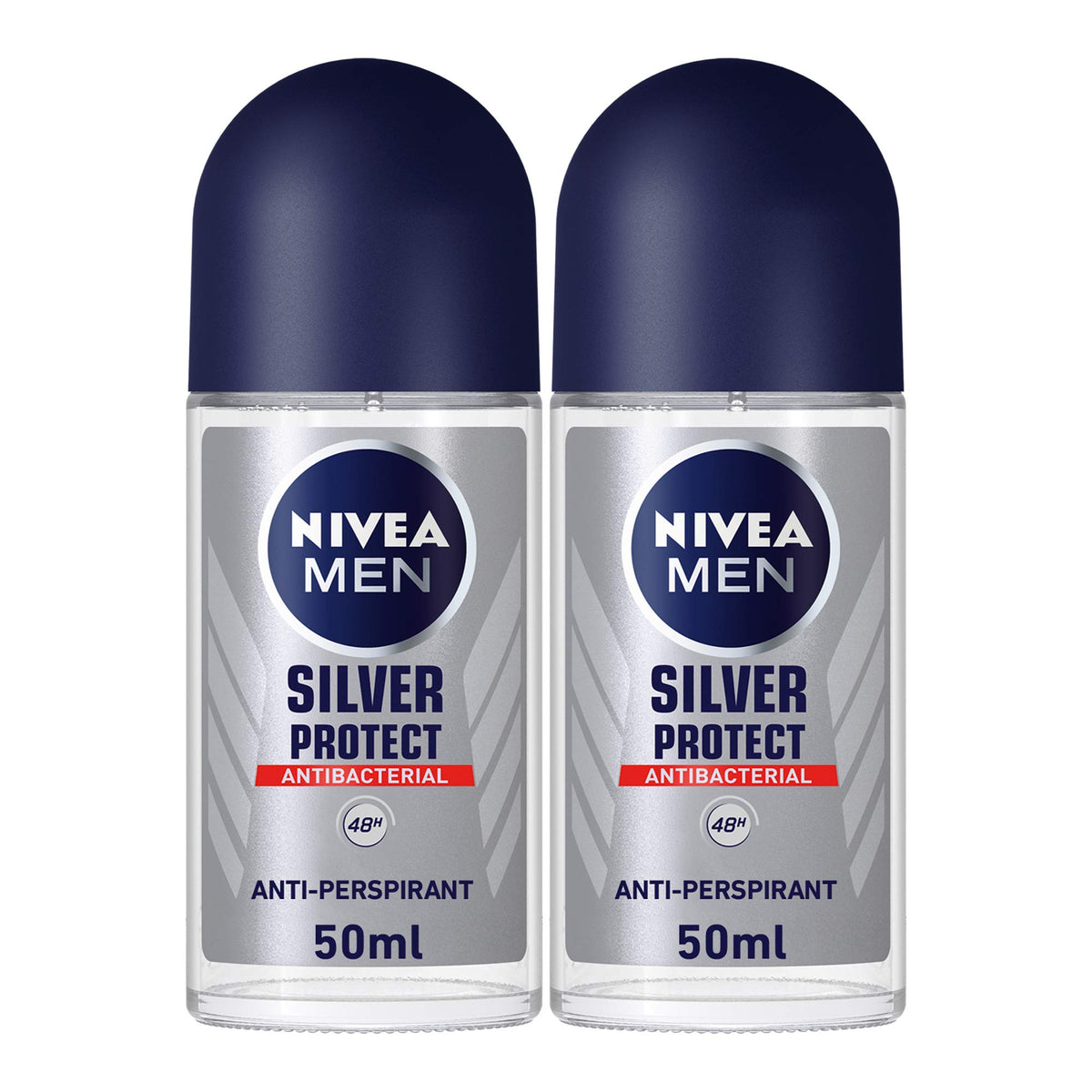 NIVEA MEN Antiperspirant Roll-on for Men, Silver Protect Antibacterial Protection, 2x50ml