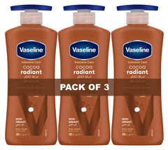 Vaseline Intensive Care Body Lotion for Dry to Very Dry Skin, Cocoa Radiant, Fast-Absorbing, 72hr Moisturising, 3 x 400ml