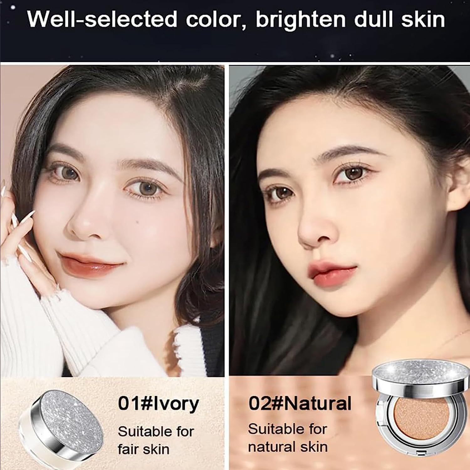 Korean Foundation Makeup, 1+2 Air Cushion BB Cream Set, CC Cream Korean, Makeup Moisturizer Foundation Full Coverage for Flawless Makeup, Even Skin Tone (lvory)