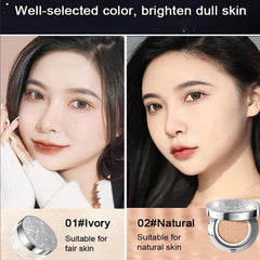 Korean Foundation Makeup, 1+2 Air Cushion BB Cream Set, CC Cream Korean, Makeup Moisturizer Foundation Full Coverage for Flawless Makeup, Even Skin Tone (lvory)