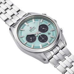 Orient Stretto Solar Chronograph 40mm Sky Blue Dial Steel Strap Men’s Watch RA-TX0304L10B