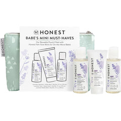The Honest Company Babe's Mini Must Haves Gift Set Travel Size Hypoallergenic Lavender Bathtime Essentials Shampoo Body Wash (2 fl oz) Face Lotion (1 Bubble Bath