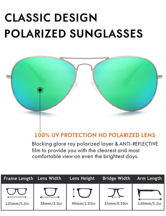 Rocf Rossini Classic Pliot Sunglasses for Women Polarized Mens Shades UV Protection with Case