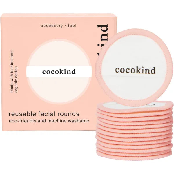Cocokind Reusable Facial Rounds, Reusable Makeup Remover Pads, Made with Bamboo and Cotton, Washable Makeup Cotton Rounds with Bag, 14 Count