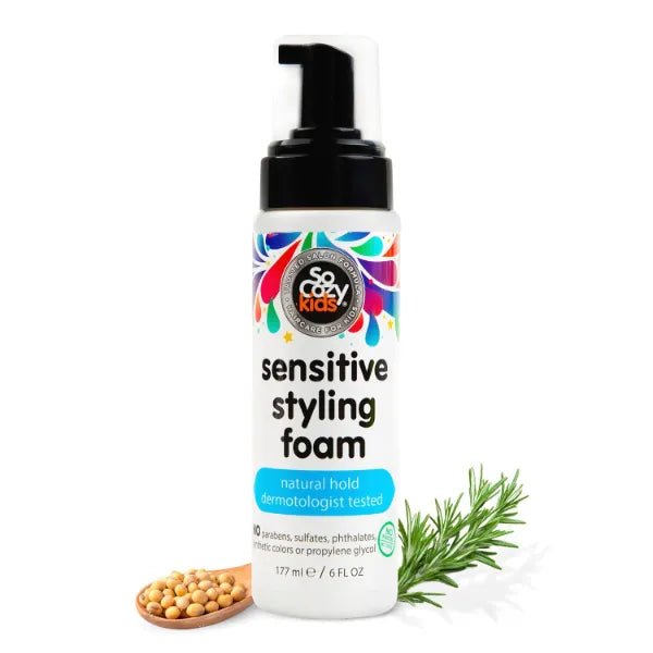 So Cozy Kids Sensitive Styling Foam - Sensitive Foam For Kids w/Straight or Curly Hair - Gentle Natural Hold Styler, Rosemary (6 fl oz)