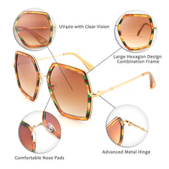 FEISEDY Women Large Hexagon Inspired Sunglasses Fashion Irregular Design Style Geometric B2503