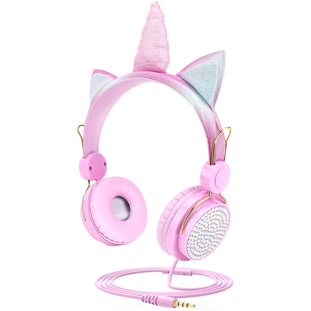 Geekria Kids Headphones with Microphone, Stereo Untangled 3.5mm Jack Earphone for 5-12-Year-Old Children's Classroom and Online Learning, Compatible with PC, Notebook (Pink)