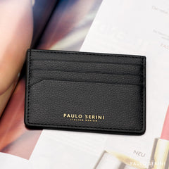 PAULO SERINI® Unisex Card Holder with 6 Card Slots and Compartment for Banknotes and Coins Elegant Credit Card Holder Made of Soft Vegan Leather - Onyx Black