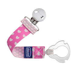 Chicco Universal Two in One Baby Pacifier/Soother Clip/Holder with Universal Loop for Teethers and Small Toys, Plus Soft Attachment Ring Included for Knob Style Pacifiers, Pink/Grey