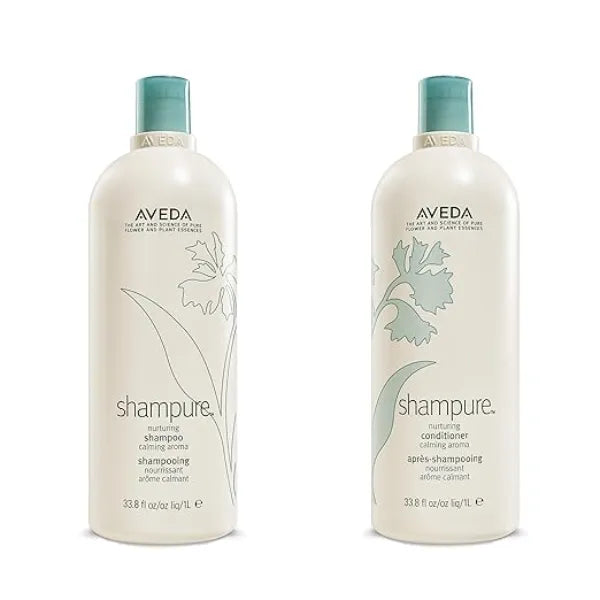 Aveda Shampure Nurturing Shampoo & Conditioner Duo Daily Shampoo & Conditioner for Normal, Fine to Medium Hair Silicone Free Liter Size