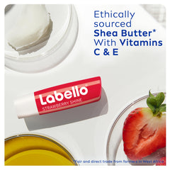 Labello Strawberry Shine Lip Balm, 24H Melt-In Moisture, with Shea Butter and Natural Oils Enriched with Vitamins, with Natural Ingredients, Mineral Oil Free, Vegan, 4.8g, Pack of 2