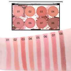 MISS ROSE M 8 Colors Face Blush Palette,Professional Facial Makeup Blusher,Natural and Long Lasting Delicate Contour Palette,Highlight Blush Palette (8 colors)