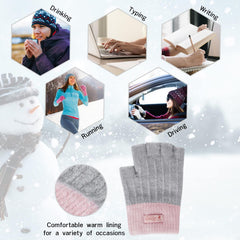 Fingerless Gloves for Women Warm - Winter Thermal Gloves Knitted Soft Half Fingers Mittens for Cold Weather Typing Working Driving - Pink/gray