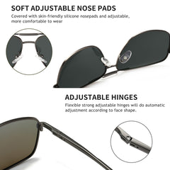 SUNGAIT Men's Polarized Square Aviator Sunglasses Durable Metal Frame for Fishing Driving Golf 100% UV Protection