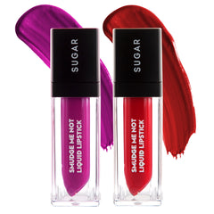 Sugar Cosmetics Smudge Me Matte Liquid Lipstick - Ultra-Shine, Waterproof, 12-Hour Wear - 08 Wine & Shine & 10 Drop Dead Red - 4.5 ml (Pack of 2)