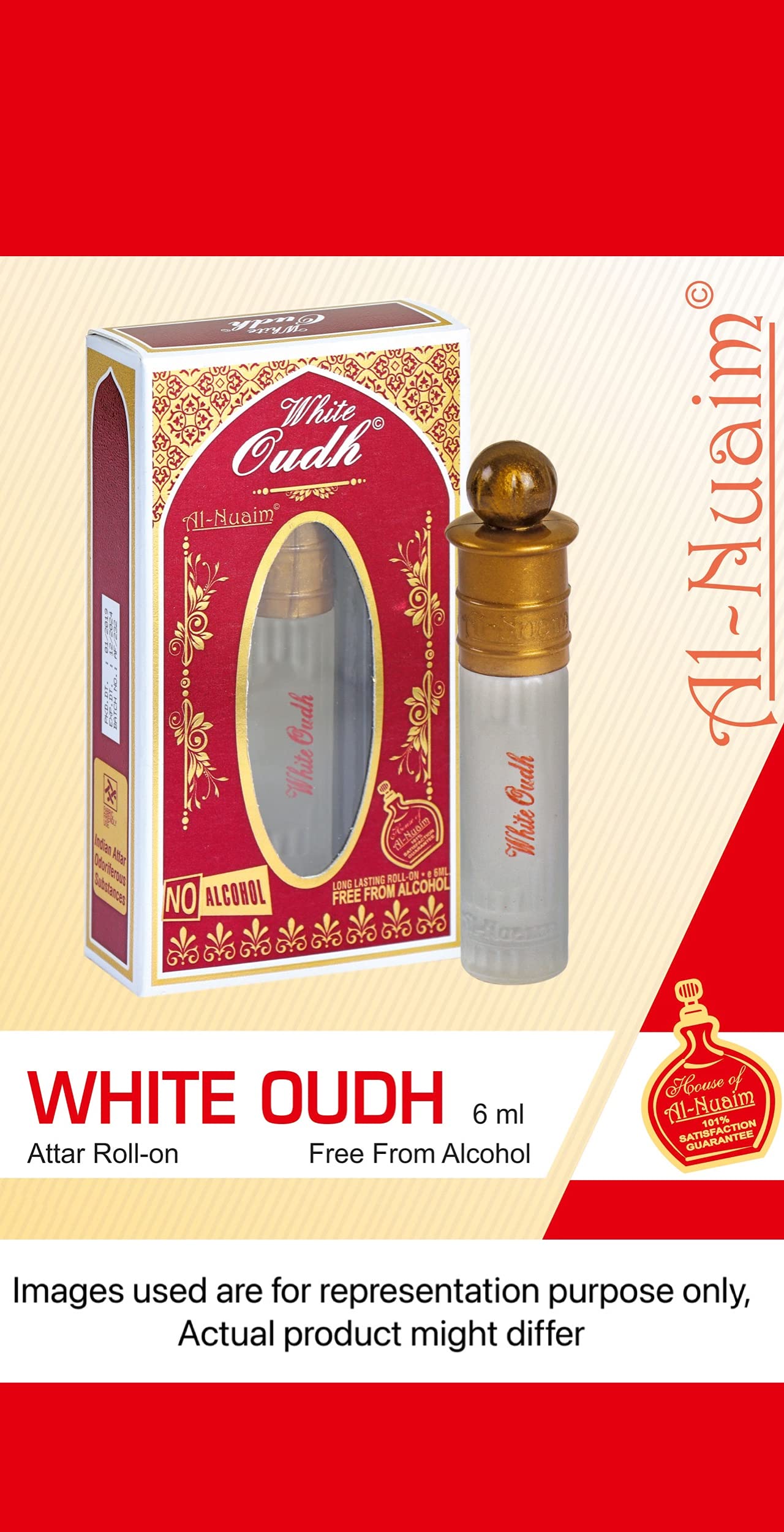 Al Nuaim Eco series | White Oudh 6ml | Alcohol Free Attar Roll On | Concentrated Perfume Oil | Premium-Grade Oriental Attar | Long Lasting Fragrance