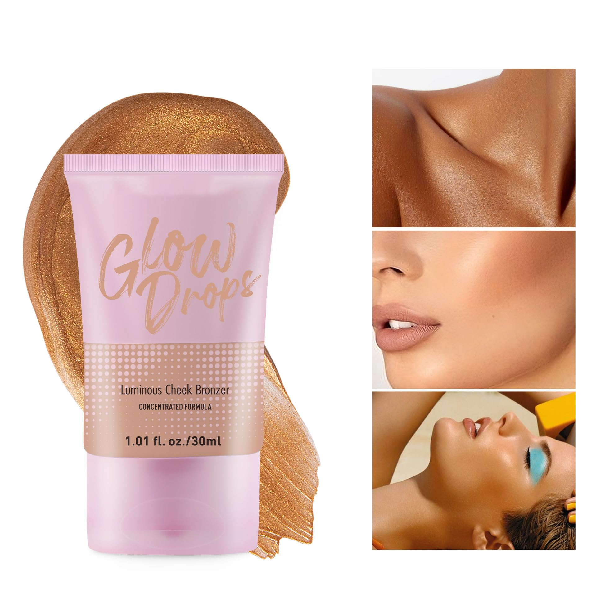 Bronze Glow Drops, Liquid Bronzing Drops for Flawless Skin & A Radiant Finish, Liquid Highlighter Luminous Drops for a Radiant Glow, Shimmer Highlighter Makeup, Vegan Concentrated Formula (30ml)