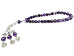 REBUY 33 Beads Amethyst Tasbih, Natural Stone Islamic Prayer Misbaha Rosary, 10mm Beads, with Lab Certification and Gift Box | Spiritual Meditation and Healing