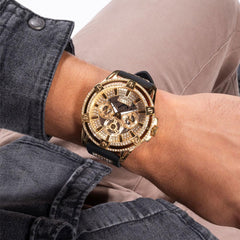 GUESS Mens 48mm Watch - Black Strap Silver Dial Silver Tone Case