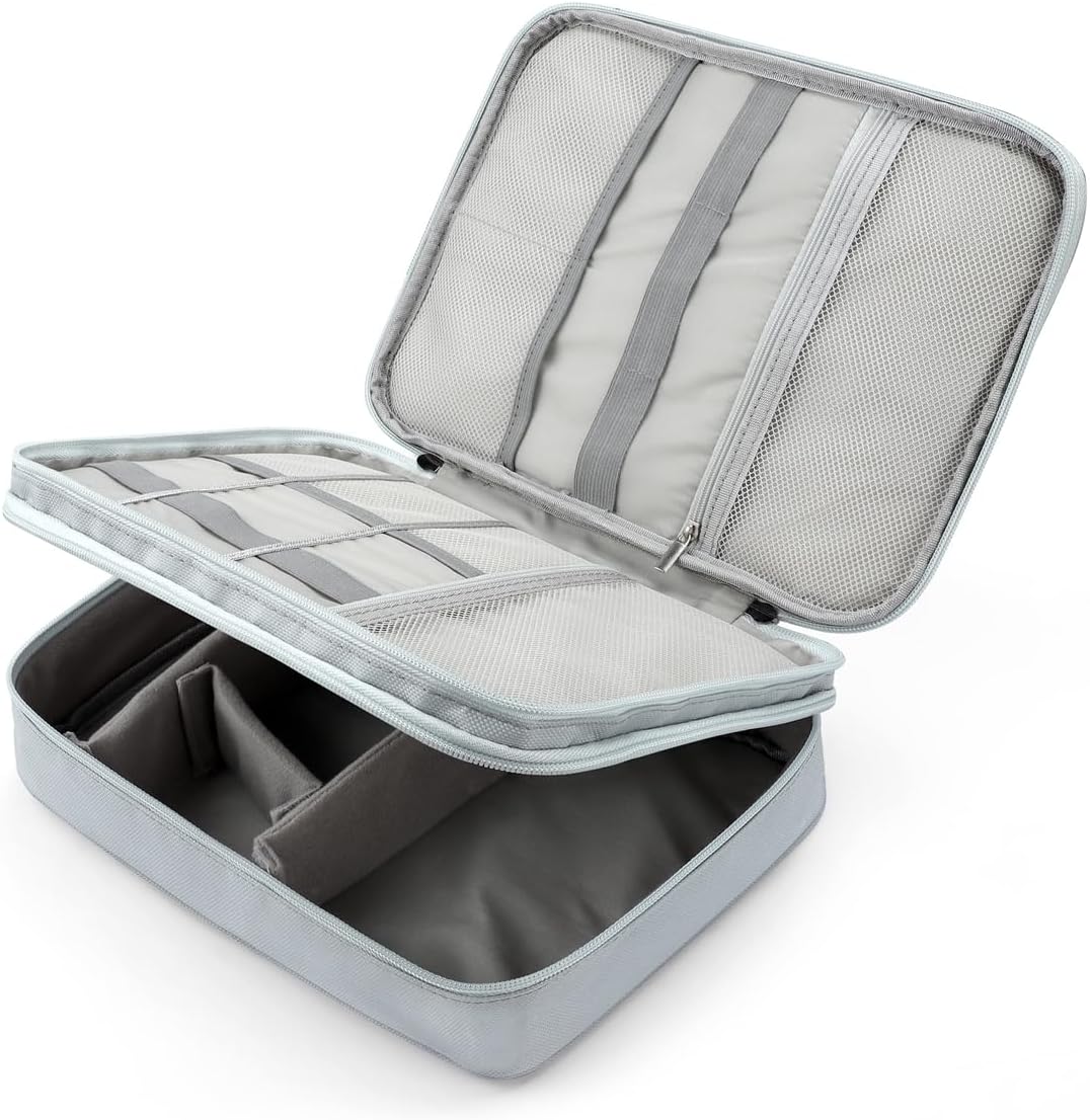 TERRIFI Electronic Cable Organizer Bag, Multiple Compartments for Travel Essentials, Organize Cables, Chargers, Phones, Earphones, Power Banks, Earbuds, and Hard Drives, Grey