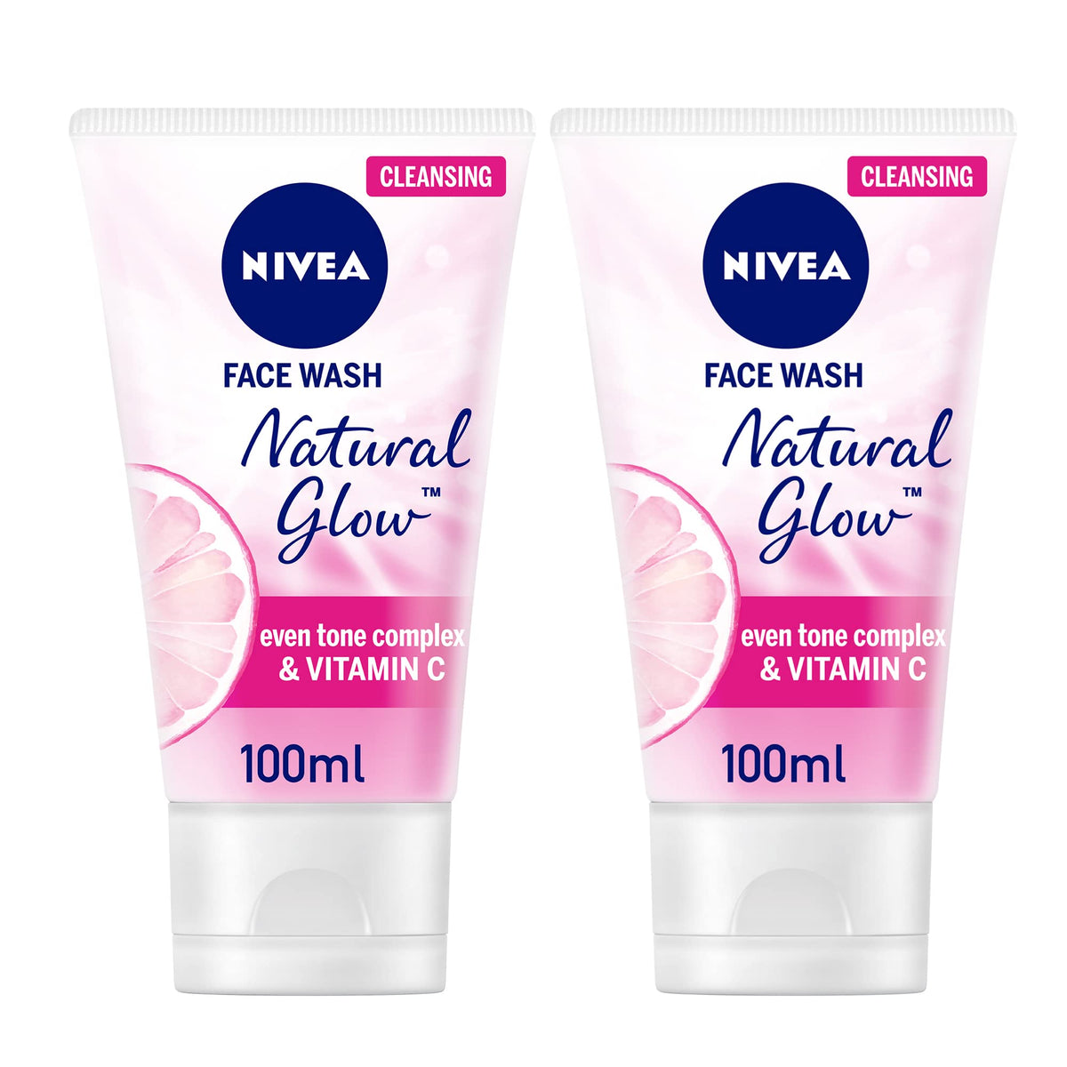 NIVEA Face Wash Cleanser, Natural Glow, Even Skin Tone, 2x100ml