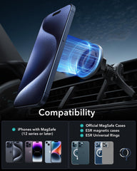 ESR Car Mount Designed for MagSafe, (HaloLock) Stronger Magnets, Magsafe Car Phone Holder, Air Vent Mount for iPhone 16/15/14/13/12 Seires, Car Accessories, Charging Not Supported, Metallic Grey
