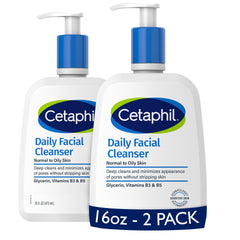 CETAPHIL Face Wash by , Daily Facial Cleanser for Sensitive, Combination to Oily Skin, NEW 16 oz 2 Pack, Gentle Foaming, Soap Free, Hypoallergenic