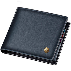 LAORENTOU Men's Genuine Leather Bifold Wallet with Zipper Coin Pocket | Slim & Casual | Dark Blue