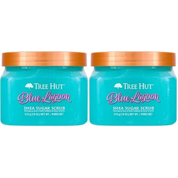 Tree Hut Blue Lagoon Shea Sugar Scrub, Exfoliating, Hydrating & Moisturizing Body Scrub with Shea Butter & Nourishing Essential Oils, Smooth & Soften Skin, 18 oz (Pack of 2)