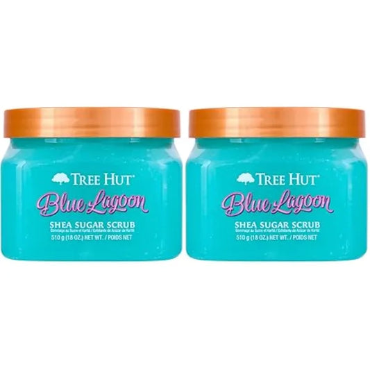 Tree Hut Blue Lagoon Shea Sugar Scrub, Exfoliating, Hydrating & Moisturizing Body Scrub with Shea Butter & Nourishing Essential Oils, Smooth & Soften Skin, 18 oz (Pack of 2)