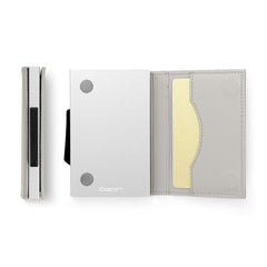 OGON Automatic Leather wallet Cascade Slim - Compact aluminum RFID blocking card holder - Up to 8 cards and banknotes - Blaster