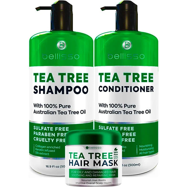 BELLISSO Tea Tree Oil Conditioner and Tea Tree Oil Shampoo and Tea Tree Oil Hair Mask