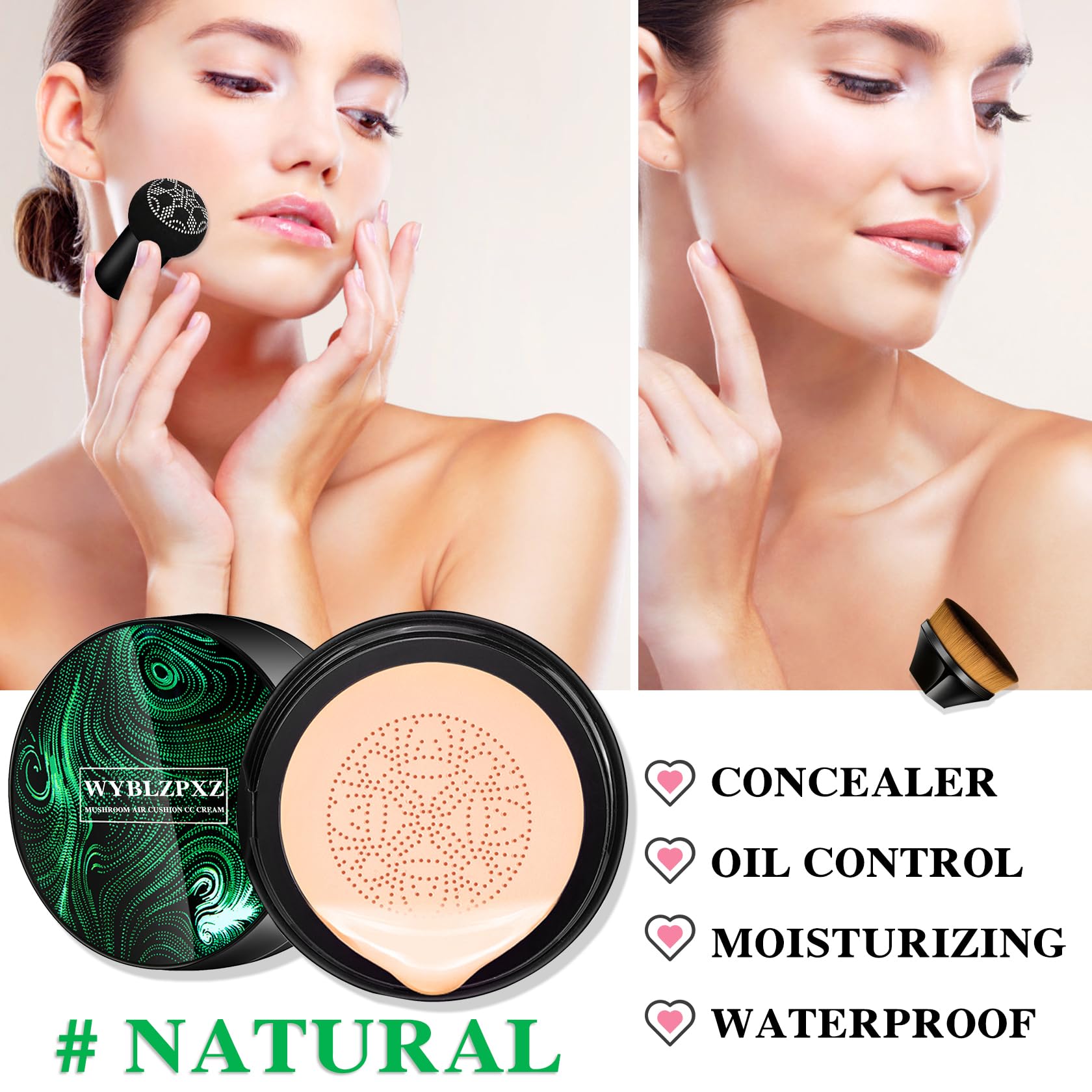 WYBLZPXZ Mushroom Head Air Cushion CC Cream BB Cream Cushion Foundation Set Moisturizing Full Coverage Foundation Concealer Lasting Foundation Makeup Even Skin Tone Makeup Base Primer（4 Pcs）
