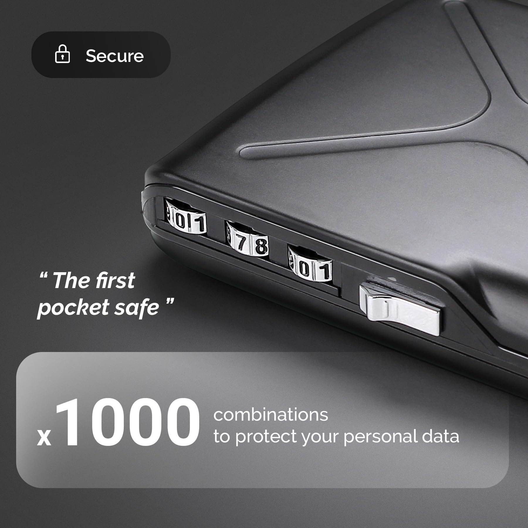 ÖGON -DESIGNS- Aluminium Code Wallet – The Code Wallet – Pocket Safe – RFID Blocking Secure Card Holder – Capacity 10 Cards and Banknotes  - Black