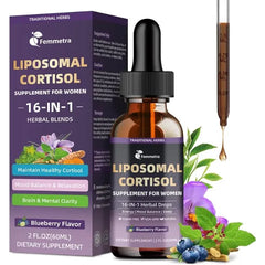 Femmetra 16 IN 1 Liposomal Cortisol Supplements Drops for Women & Men,Melatonin Free Cortisol Reducer with 300mg Ashwagandha,L Theanine, GABA& Magnesium for Relaxation,Stress & Sleep,Blueberry Flavor, 2 Fl Oz