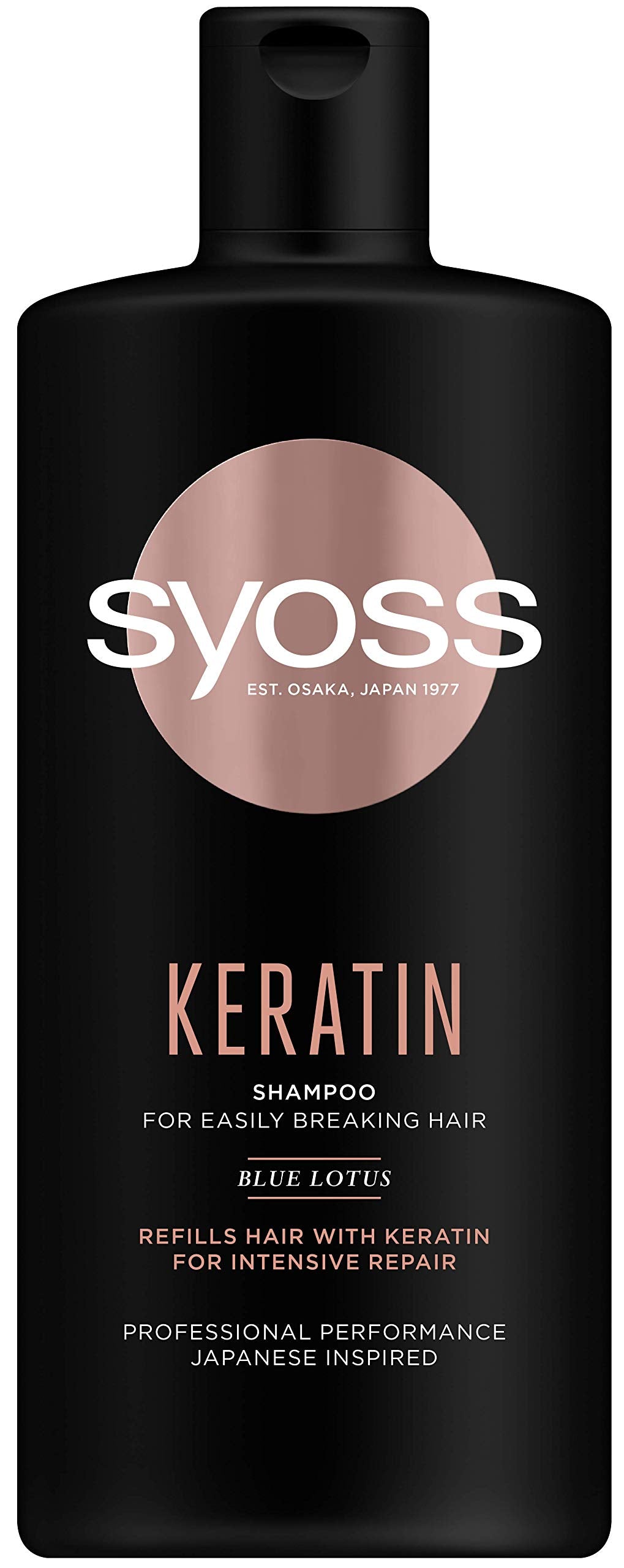 Syoss Keratin Shampoo for Easily Breaking Hair, Blue Lotus,formulated with keratin to provide Intensive repair for hair - 440 ml