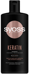 Syoss Keratin Shampoo for Easily Breaking Hair, Blue Lotus,formulated with keratin to provide Intensive repair for hair - 440 ml