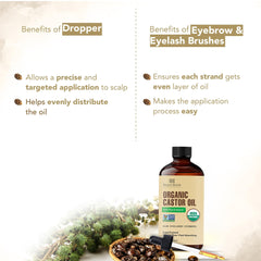 Botanic Hearth Castor Oil | 60 ml | USDA Certified Organic |100% Pure & Hexane Free | Cold Pressed | Growth for Eyelashes, Eyebrows, Hair | With Eyebrow & Eyelash Brush
