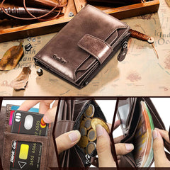 Senbos Wallet Mens, RFID Blocking Genuine Leather Wallet for Men with 18 Credit Card Slots, 2 Banknote Compartments, 1 Zipper Pocket and Removable ID Card Holder, Classic Vertical Wallet with Gift Box - Brown