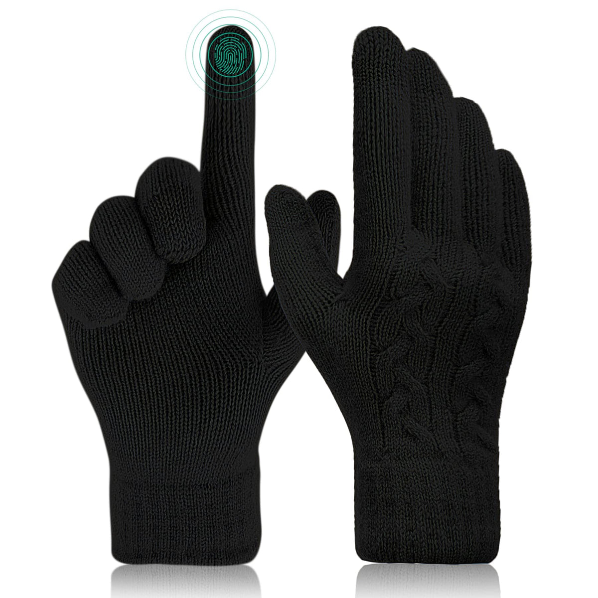 ELECDON Women Touch Screen Gloves - Winter Warm Gloves Touchscreen Mittens Thermal Fleece Lined Knitted Gloves for Outdoor - Black