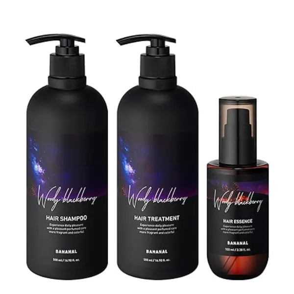 BANANAL Perfumed Hair Care Trio Shampoo, Treatment & Essence Damage Repair, Frizz Control & Shine Botanical Oils, Keratin & Amino Acids Korean Hair Scalp, Woody Blackberry